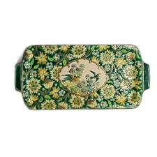 Vintage Emaux De Longwy A La Main France Rehaussè Cake Tray Plate Green 1930s