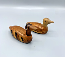 Pair of small figurine, antique wooden duck statuette 