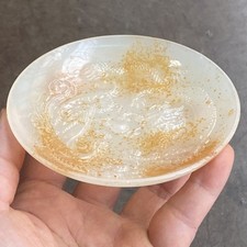Antique Xiuyu Jade Carved Piece White Jade Dragon Phoenix Dish Ornament