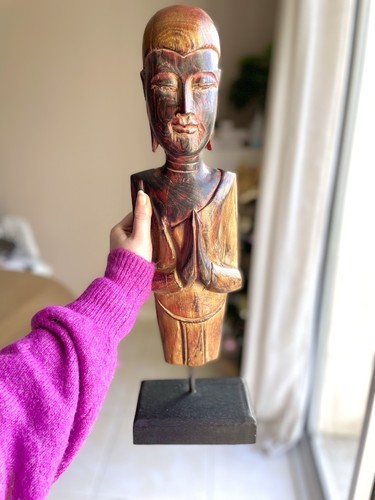 Statue bouddha moine bois - moine,