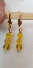 Vintage Elements Yellow Smooth Glass Beads drop dangle brass chain earrings leve