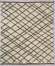 Poils Longs Shaggy Tapis Morocco Berbère 100% Laine Noir Ivoire Manufacturé BM5