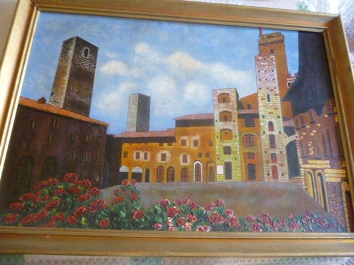 Tableau huile encadré - , ville