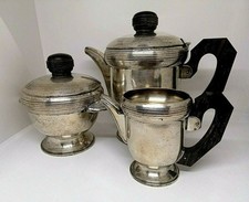 Service à thé ancien vintage art déco en argent - théière - pot à lait -...