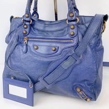 Balenciaga Giant City Velo Leather 2Way Shoulder Hand Navy Gold 27x31x15 NNBb61
