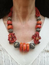 Collier ancien en perle d' ambre, copal, pierre naturel