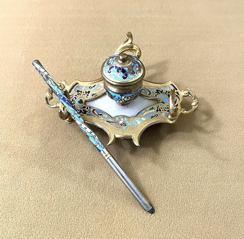 Ancien encrier porte plume - porte,