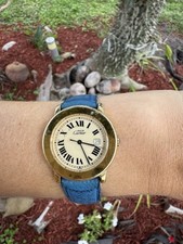 Cartier LE MUST Vintage Watch Unisex Gold Plated Blue Leather Strap 1800-1