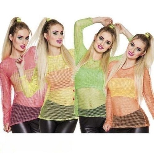Ladies neon fishnet - top, 70s