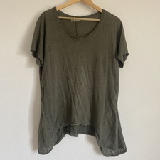 Talia Benson Tunic Green Linen Asymmetric Hem Short Sleeve Shirt Made In Italy L