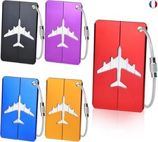 5 Pcs Etiquette Valise, Aluminium avec Cordon Inox et Carte PVC étanche 