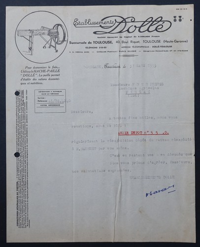 Facture toulouse 1953 hache - facture,