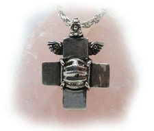 Cross Wings Face Mask Sterling Silver Pendant for Men