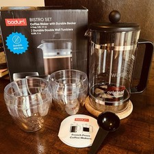 Bodum Bistro Set French Press Coffee Maker 34oz w/2 Double Wall Tumblers READ