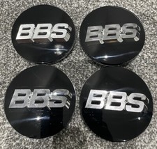 GENUINE SET OF 4 BBS RS RM CENTRE CAP BADGES 70mm BLACK SILVER 3D NOS 3 PRONG LM