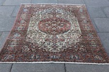 Ancien Worn Traditionnel Main Fabriqué Oriental Blanc Red Laine Tapis 210x140cm