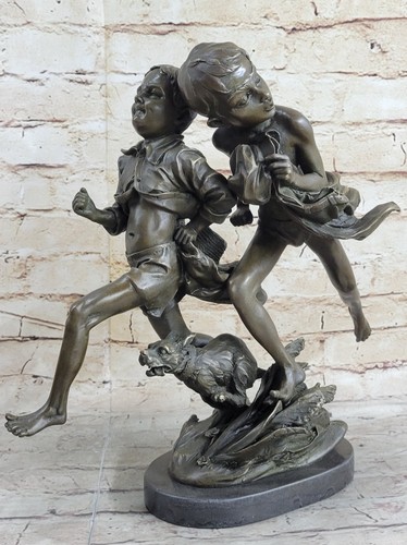 Two running boys with dog - running,