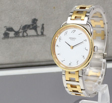 [w/Box,Card] Vintage HERMES Arceau AR3.220 White Arabic Qz 25mm Women's Watch