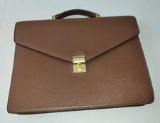 Lancel Paris Brown Leather Document Briefcase Bag Made in France