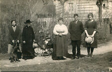 Photo ID Card Group of People Dog Stroller Houses Looks Like Switzerland