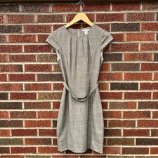 Beige and White Grid Belted