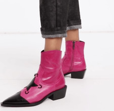 Belles Bottines Santiag Véritable Cuir Rose et Noir T.38 NEUVES DS L/BTE