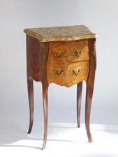 Antique French Nightstand with Marble, Louis XV Style Side Table with Brass