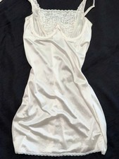 Vtg Maidenform Full Slip Built In UW Lace Bra Rendezvous Union Label White S 34
