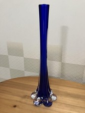 Cobalt Blue Glass Vase Showa Retro Flower Buds Style Used