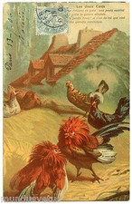 LES DEUX COQS. CHICKENS. HEN. FOWL.