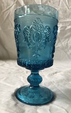 PORTIEUX GLASS ON FOOT WINE EAU LOUIS XIV COLOR BLUE LE CREUSOT AL