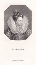 Elisabeth I. Elizabeth Reine D'Angleterre Portrait Gravure 1820