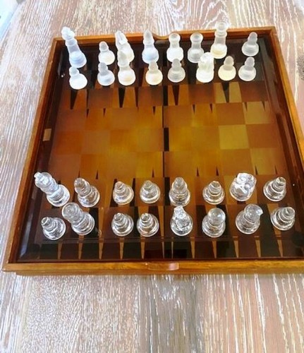 Jeu échecs verre et - et, bois