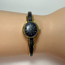 Vintage Andre Mouche Swiss Made Enamel Floral Cover Ladies Qz Bangle Style#005B