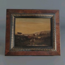 Ancienne peinture à l'huile sur table paysage/pâturage du XIXe siècle #D3#