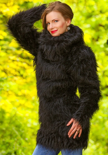 Black fuzzy mohair dress with