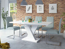 Table à Manger Blanc Haute Brillance de Salle 120 (170) x80 Synchronauszug