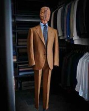 Business Brown Linen Men Suits Formal Groom Wedding Costume Homme Prom Slim Fit