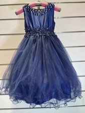 robe cérémonie fille bleu marine buste satiné col perlees Taille 10 Ans