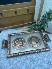 Ancien Plateau de Service Breton Époque Art Déco Vintage Rétro Cuivre Repoussé