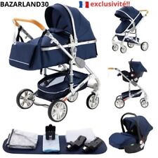 Poussette Combinée 3 en 1 Siège-Auto Nacelle Trio Réversible Réglable . Bleu