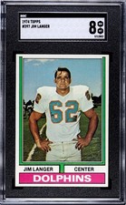 1974 Topps Football Jim Langer Miami Dolphins #397 SGC 8