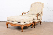 Baker Furniture French Provincial Louis XV Oversized Fauteuil and Ottoman