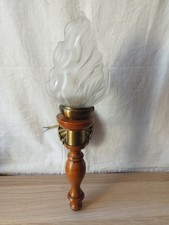 ​Vintage Wood and Brass Wall Sconce, Frosted Glass Flame E14