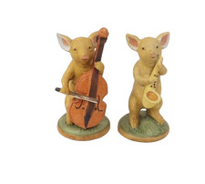 Enesco 1999 Pig Figurines - Playing Horn and Cello
