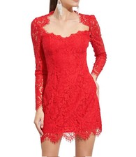 Women's Red Lace Elegant Evening Square Neckline Short Dress 2337
