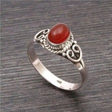 Beau Rouge Cornaline Pierre Précieuse 925 Argent Bague Toutes Tailles