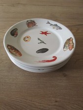 4 Assiettes plates décor de Coquillages en  Porcelaine épaisse Ets Brun Cannes""