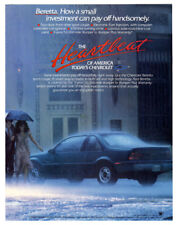 1989 CHEVROLET Beretta Vintage Original Print AD | Blue car photo woman on rain