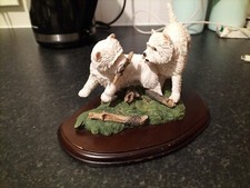 Teviotdale Dogs By Tom Mackie Westie Pair Playing Figurine on Base GREAT VINTAGE